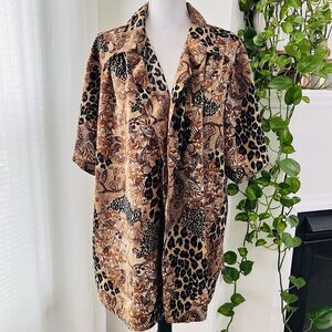 Vintage A Personal Touch Brown Animal Print Big Cat Cheetah Open Blouse -Plus 3X